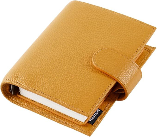 Moterm Pocket Regular Rings Planner - Genuine Leather Binder Organizer (Pebble-Mustard, 19mm Ring)