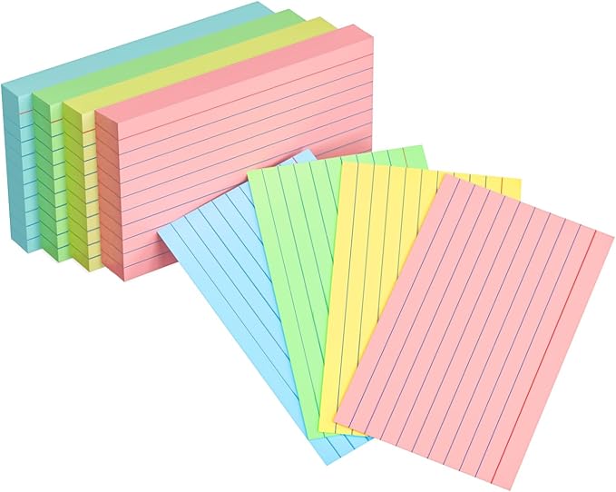 Colored Index Cards 3x5, 200 Pack, Ruled Index Cards, Flash Cards for Studying, Heavy Note Cards for Office, Home and School,Four Colors, Each Color Individually Wrapped, 50 Pack Per Package