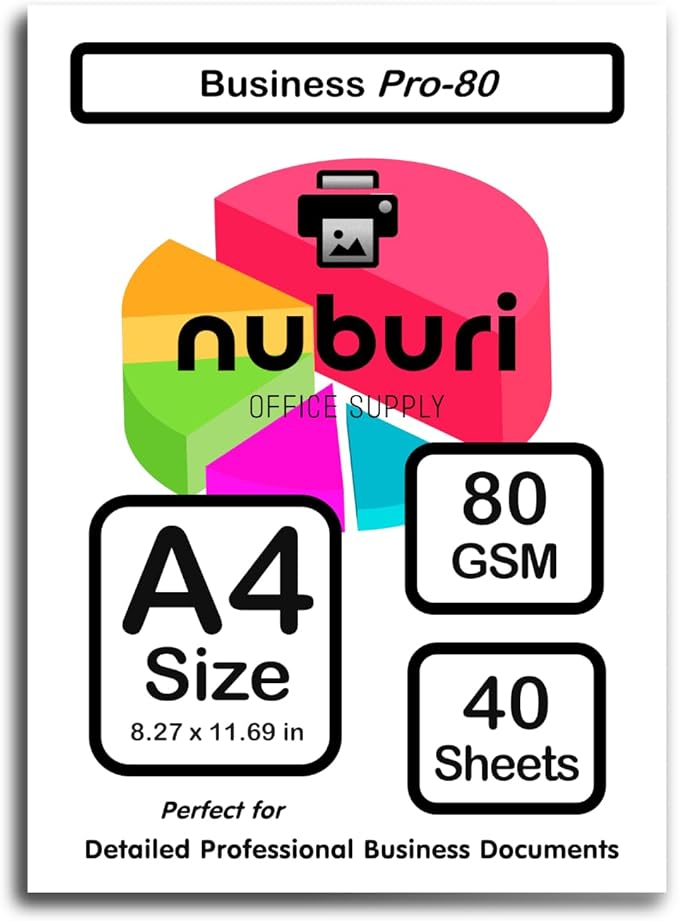 Nuburi - A4 Size Printer Paper - Great for Professional Documents - 80 gsm / 21lb (40 Sheets)