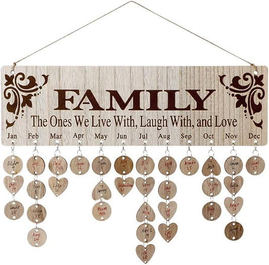 Gifts for Mom Grandma to Remember Family Birthdays, Joy-Leo Wooden Family Birthday Reminder Calendar Board with 100 Wood Tags, Decorative Birthday Tracker Plaque Wall Hanging, Model JL01