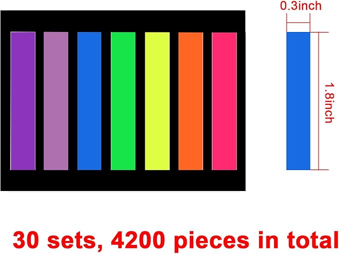 SIQUK 4200 Pieces Page Marker Tabs Colored Sticky Page Tabs Page Flags Fluorescent Tape Flags Index Tabs, 30 Sets 7 Colors