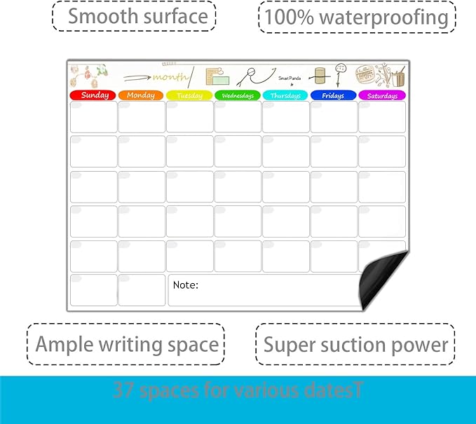 Magnetic Dry Erase Calendar for Refrigerator,Fridge Calendar Magnet Combo - Ideal for Dry Erase, Magnetic Calendar, and Home Decor