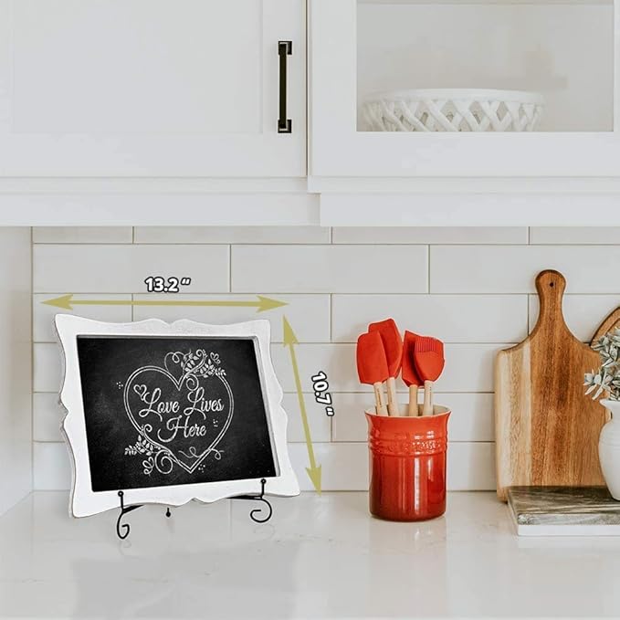 Tabletop Chalkboard Sign with Easel (11x13) + 8 Brilliant Liquid Chalk Markers | Hanging or Freestanding Framed Chalkboard with Hand Crafted Sweetheart Frame - Multipurpose Small Chalkboard Sign