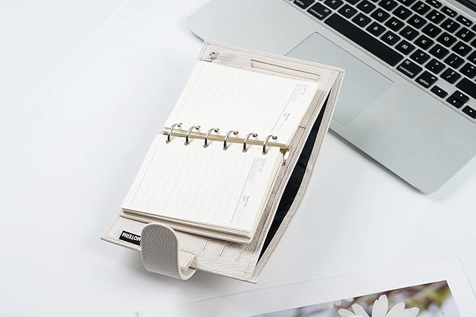 Moterm Pocket Regular Rings Planner - Genuine Leather Binder Organizer (Pebbled-Cream, 19mm Ring)