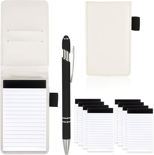 Camelmother 10Pocket Notebook Small Notepad Holder Set 3 x 5 Inch with Pen Small notebooks note pads Leather Notepad (white notepad)