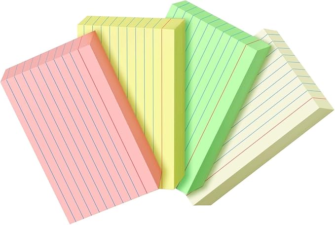 200 PCS Colored Index Cards 3x5, Ruled Index Cards, Flash Cards for Studying, Heavy Note Cards for Office, Home and School,Light Red/Green/Yellow/Beige 4 Colors, 50 PCS of Each Color