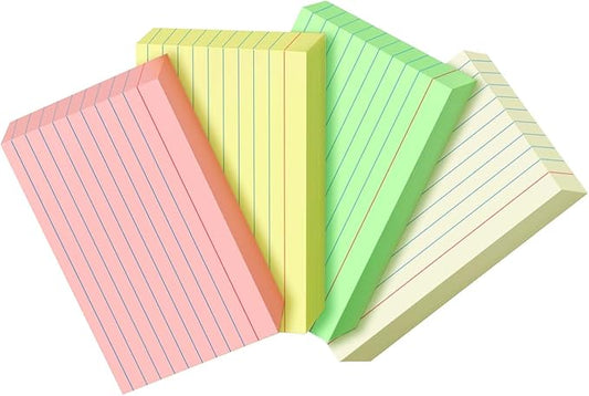 200 PCS Colored Index Cards 3x5, Ruled Index Cards, Flash Cards for Studying, Heavy Note Cards for Office, Home and School,Light Red/Green/Yellow/Beige 4 Colors, 50 PCS of Each Color