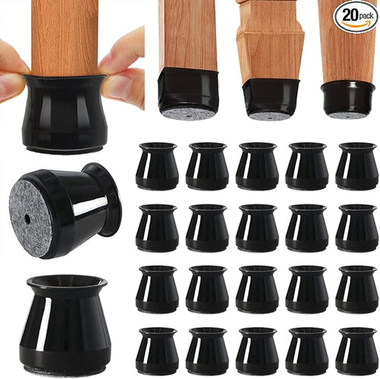 BUMACO Chair Leg Floor Protectors Chair Leg Protectors for Hardwood Floors Silicone Pads Covers to Protect Floors (Black-20 Pcs, Universal S (0.9"-1.29")
