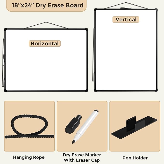 MaxGear White Board for Wall 24" x 18", Double Sided Dry Erase Board, Magnetic White Board Hanging Whiteboard for Home, School, Office, Black Frame