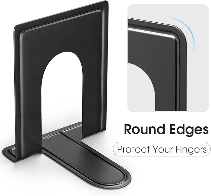 MaxGear Premium Matte Painted Heavy Duty Book Ends, Weight Added Bookends for Shelves, Black Non-Skid Metal Bookend/Stopper for Movies/CDs/Video Games, 6 x 4.6 x 6 in, (1 Pairs/2 Pieces, Large)