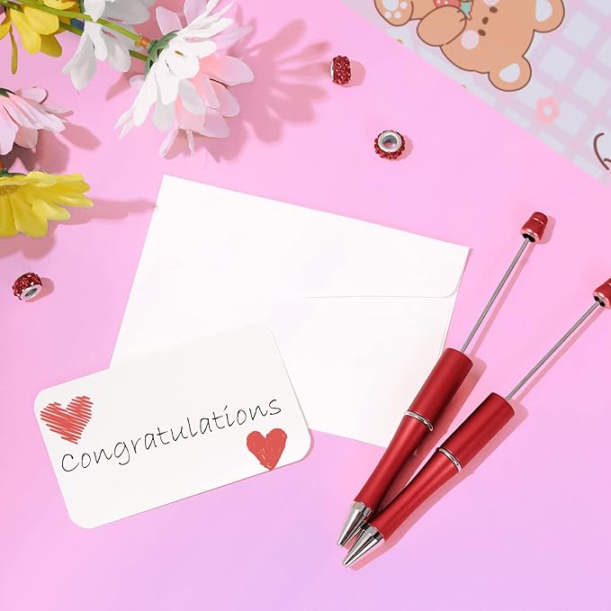 jiebor 30Pcs Red Beadable Pens Plastic Bead Pen Black Ink Ballpoint Pens Diy Pens Cute Cool Pens for Teacher Bridal Graduation Gift Office School Supplies