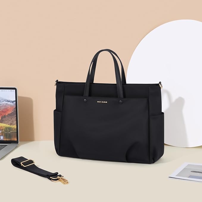 Laptop Tote Bag 15 Inch, Computer Shoulder Bag Large Work Tote Bag for Women, Laptop Carrying Case Stylish Handbag for Business Travel (Black)