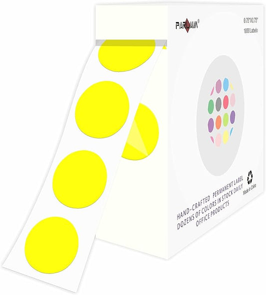 PARLAIM 0.75" Round Color Coding Circle Dot Stickers in Roll, 1000 Labels, 3/4 inch for Yard Sale, Yellow