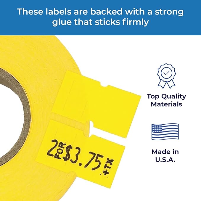 Perco 2 Line Yellow Labels - 32 Rolls, 4 Sleeves, 24,000 Blank Price and Date Gun Labels for Perco 2 Line Price and Date Guns - Made in USA