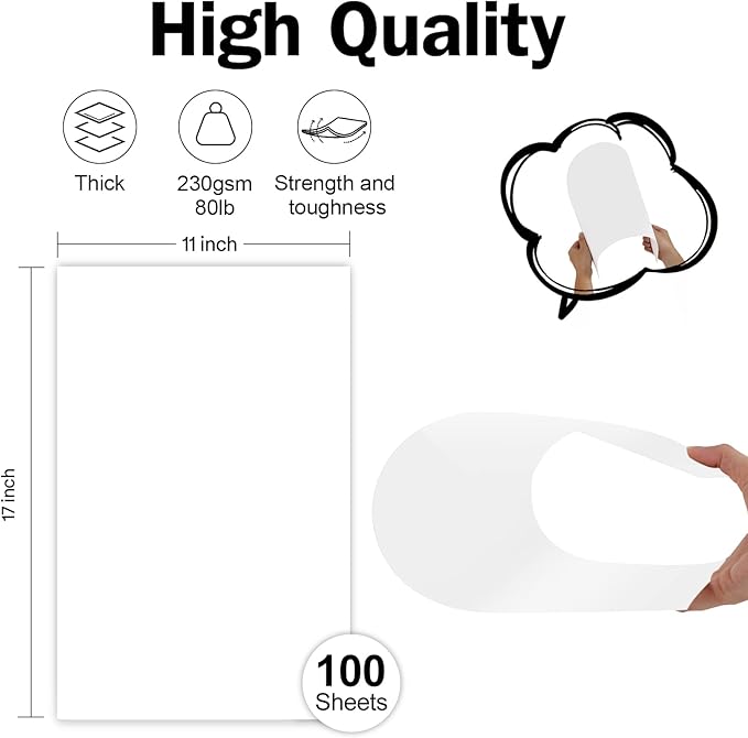 100 Sheets White Blank Cover Stock 11x17 Thick Card Stock, Goefun 80lb Heavyweight Legal Size Printer Paper For Arts and Crafts, Flyers, Menus, Posters