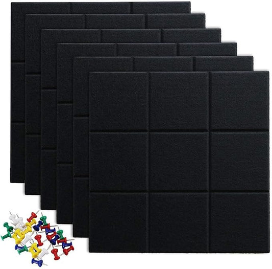 Large Cork Board Felt Board Tiles for Walls with 30 Push Pins, 11.8"x11.8" Pack of 6 Pin Board Notice Boards for Home Office Kitchen, Bulletin Board Wall Tiles for Photos Memos