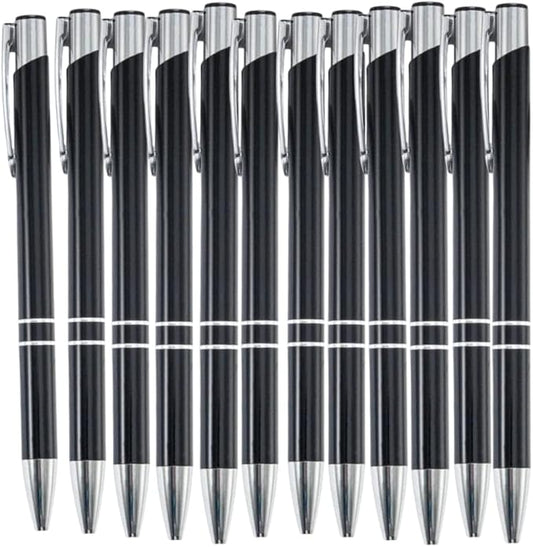 12 Pcs Stylish quality metal ballpoint Pens, Office and School stylus Ball Pen, black ink, soft writing experience (Black)