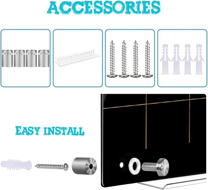 Okydoky Glass Dry Erase Whiteboard,Monthly Calendar Whiteboard,12" x 16",Frameless Glass White Board for Home,School,Office,Black Surface(GlassA-BK-3040)
