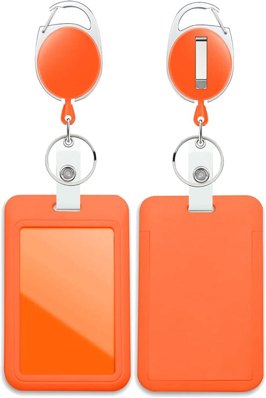 Orange Badge Holder with Retractable Reel ,Badge Clips Retractable Heavy Duty Badge Reel,Keychain,ID Holder for School Nurse Office Teen