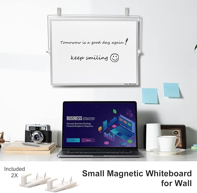 TSJ OFFICE Dry Erase White-Board - 16 X 12 Inches Double Sided Small Magnetic Whiteboard with Hooks for Wall, Portable Mini Desktop Whiteboard 360 Degrees Revolving Stand for Office, Home, School
