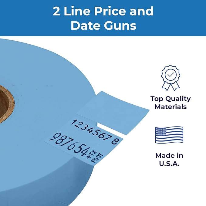 Perco 2 Line Blue Labels - 32 Rolls, 4 Sleeves, 24,000 Blank Price and Date Gun Labels for Perco 2 Line Price and Date Guns - Made in USA