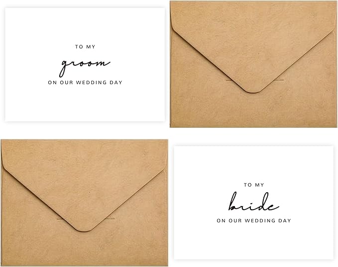 Set of 2 Wedding Cards for Bride and Groom with Matching Envelopes, To My Bride on our Wedding Day Card, To My Groom on our Wedding Day Card.(Groom/Bride B)