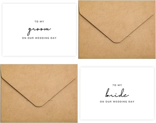 Set of 2 Wedding Cards for Bride and Groom with Matching Envelopes, To My Bride on our Wedding Day Card, To My Groom on our Wedding Day Card.(Groom/Bride B)