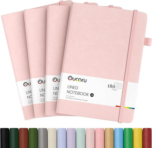 Lined Journal Notebook, 4 Pack, 180 Pages, A5 Journals for Writing, 100 GSM Thick Paper, Small Notebooks Daily Journal for Women Men Work, Business, School, Travel Supplies