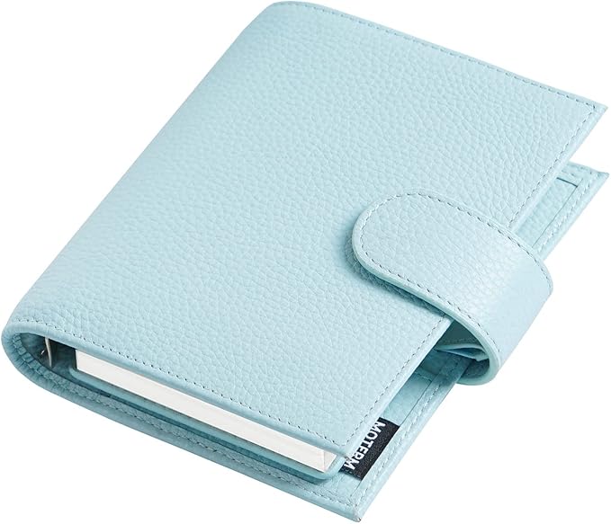 Moterm Pocket Regular Rings Planner - Genuine Leather Binder Organizer (Pebbled-Light Blue, 19mm Ring)