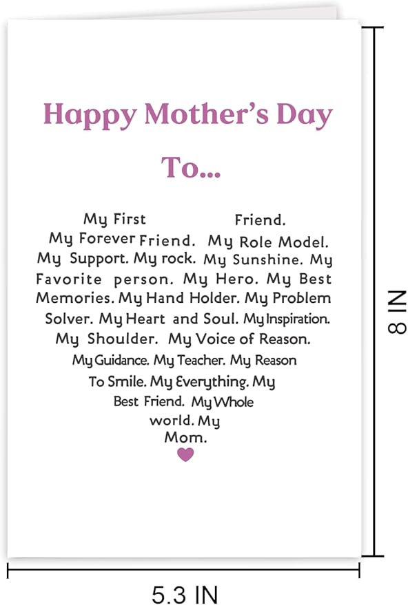 UUEFKTN Cute Mother's Day Card for Mom, Heartfelt Mothers Day Card from Child, Mothers Day Gift from Daughter Son, Poem Mother's day Card for Women, Keepsake Mother's Day Card Gift