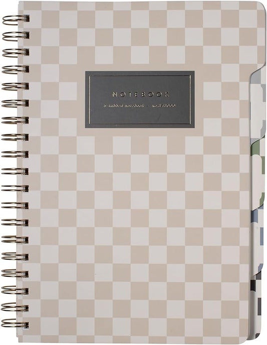 Fringe Studio Large Tab Notebook,Neutral Checks, Flexible Paperback Cover, 5 Subject/Die-Cut Dividers, 7.25" X 10", 180 Lined Pages, Multicolor (343PA002FSC)