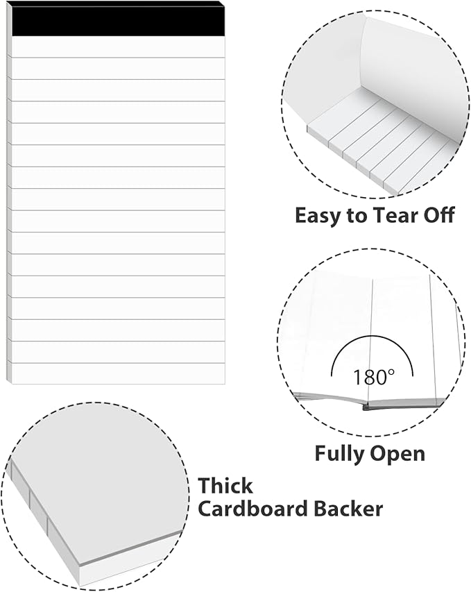 12 Pack Note Pads Refills 3 x 5 Inch Memo Pads Writing Pads, Pocket White Small Notepads Scratch Pads Mini Notebook with 30 Sheets Lined Paper in Each Pad