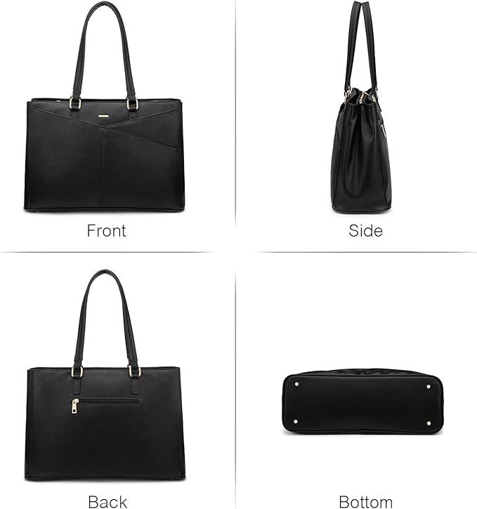 LOVEVOOK Laptop Tote Bag for Women 15.6 Inch Waterproof Leather Computer Bags Business Office Work Briefcase Black