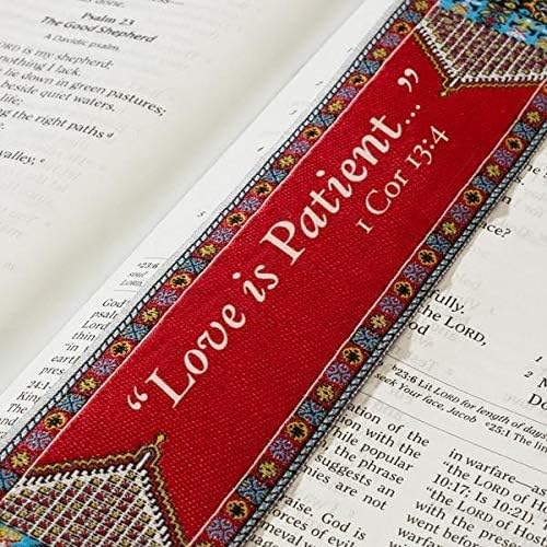 Love is Patient, Bulk Pack of 6 Woven Fabric Christian Bookmarks, Silky Soft 1 Corinthians 13:4 Flexible Bookmarker for Novels Books and Bibles, Religious Memory Verse Gift