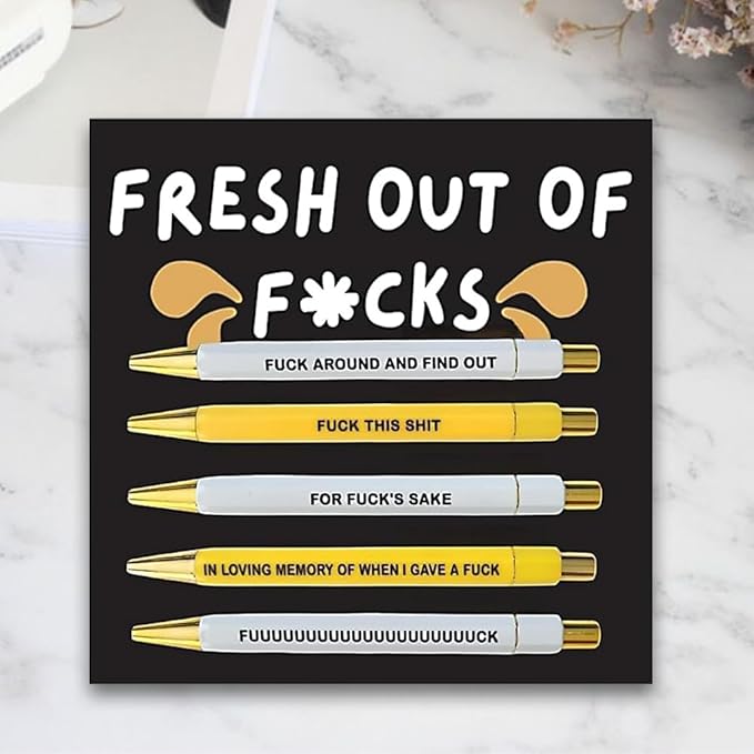 Funny pens,5-Count,Black Ink,Medium Nib 1.0mm,Funny Office Gifts for Coworkers,Personalized Pens Vibrant Funny Quotes Word Daily Pen (BY)