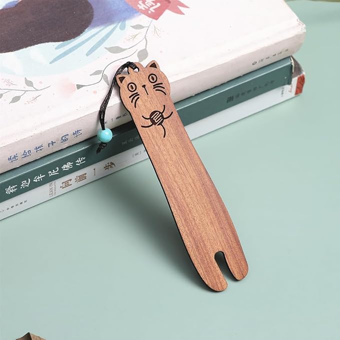 Wood Cat Bookmarks - Set of 4 Cute Bookmarks Aesthetic, Wooden Bookmarks Anime Cat Bookmark for Women Girl Kids, Kawaii Bookmark for Book Lover Cat Lover Friends Best Gifts (Acid Redwood)