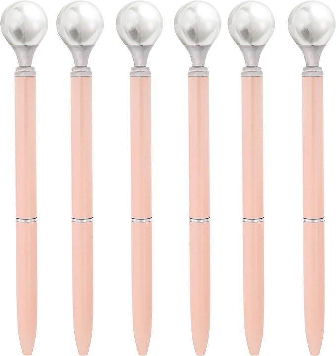 6 Pieces False Pearl Decoration Twist Metal Ballpoint Pen Ball Pen 1.0 MM Black Ink