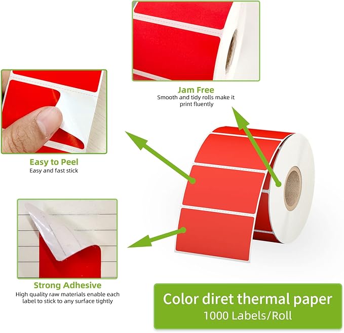 2.25" x 1.25" Red Direct Thermal Labels, Replacement for Self-Adhesive Address Shipping Barcode Thermal Stickers, Compatible with Rollo & Zebra Thermal Label Printer(1 Roll, 1000 Labels)
