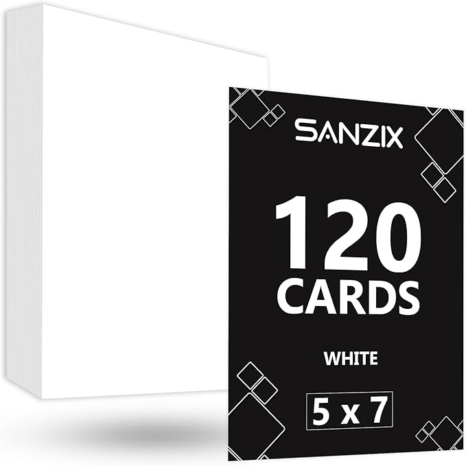 SANZIX 120 Sheets White Cardstock 5" x 7" - 80 Lbs/220 GSM, Laser & Inkjet Printer Compatible Invitation Paper | 5x7 Cardstock Paper for Printing | Invitation cards, Postcards, Note Cards