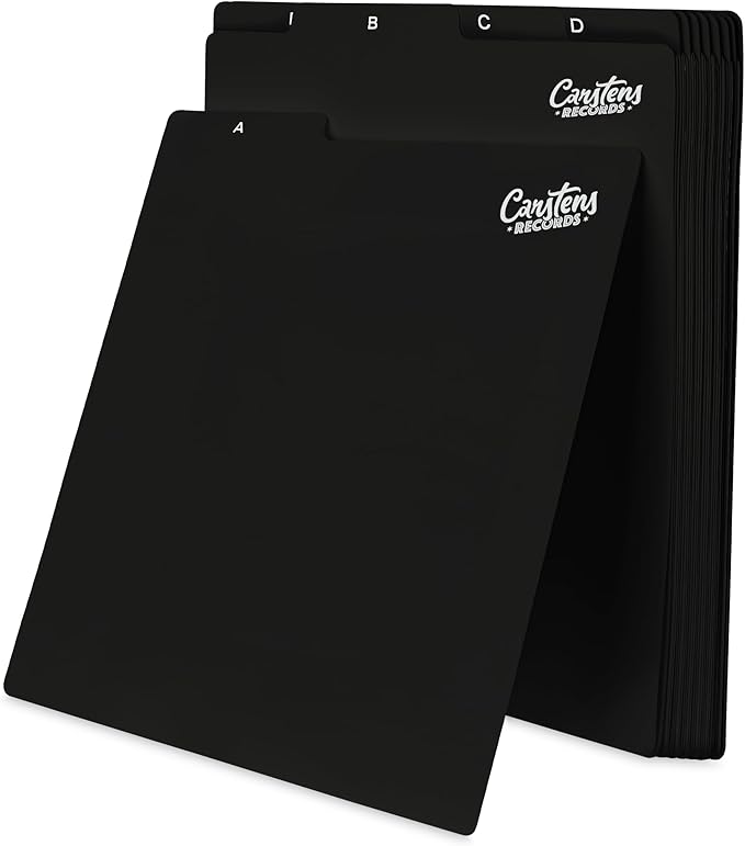 Carstens Heavy Duty Vinyl Record Organizers A-Z | 12" Dividers with Tabs | Pack Of 26 Black | Made In USA