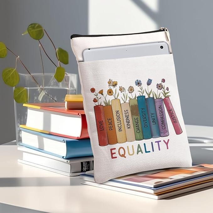 Book Themed Gifts Waterproof Book Sleeve Book Pouch LGBT Equality Rights Reading Gifts for Women Daughter Book Covers for Paperbacks Book Accessories Book Protector with Zipper and Front Pocket