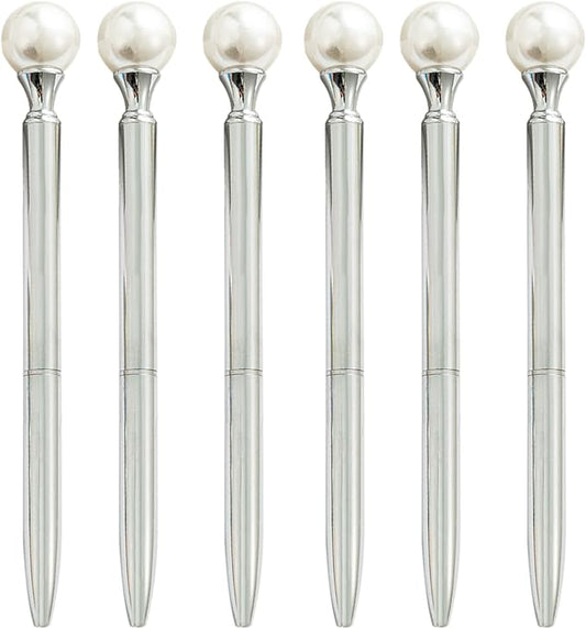 6 Pieces False Pearl Decoration Twist Metal Ballpoint Pen Ball Pen 1.0 MM Black Ink