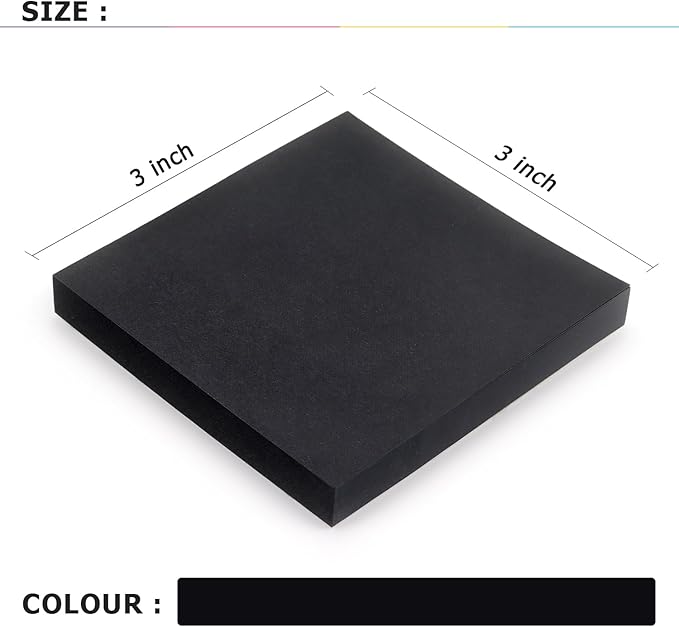 Sticky Notes 3x3 Self-Stick Notes Bright Colors Sticky Notes 4 Pads 90 Sheets/Pad (Black)