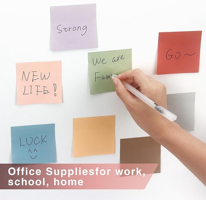 Sticky Notes 8 Vintage Colors 3x3in, Self-Stick Notes Pads with Easy to Post for School, Home, Office, 8 Pads/Pack, 80 Sheets/Pad