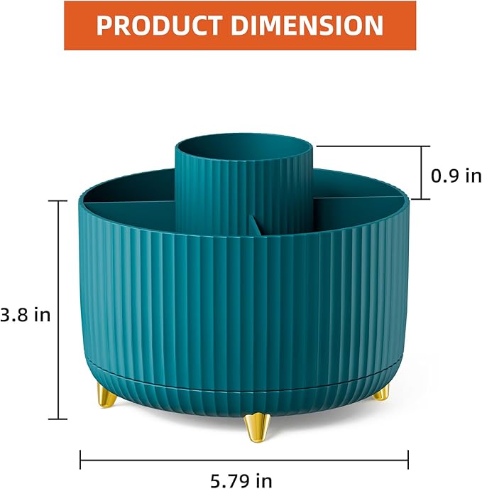 Marbrasse Desk Organizer, 360-Degree Rotating Pen Holder for Desk, Desk Organizers and Accessories with 5 Compartments Pencil Organizer, Art Supply Storage Box Caddy for Office, Home(Green)