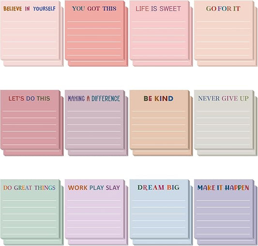Yinder 24 Pcs Inspirational Sticky Notes with Lines Cute Motivational Sticky Notes Pad Employee Appreciation Gifts Bulk for Teacher Nurse Coworkers Office Supplies 3 x 3''(Aesthetics,Motivational)