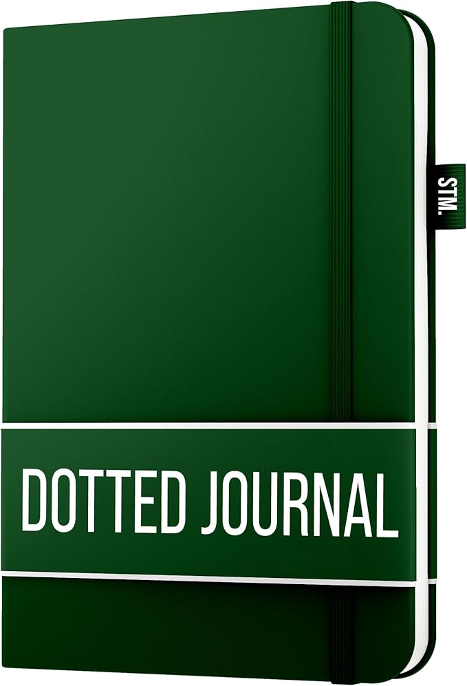 Scribbles That Matter A5 Bullet Dotted Journal Notebook | Vegan Hard Cover, 120gsm bleedproof thick paper, 150 pages, 5.75 x 8.5in, 2 bookmarks, tab stickers, penloop | For Work | Bottle Green