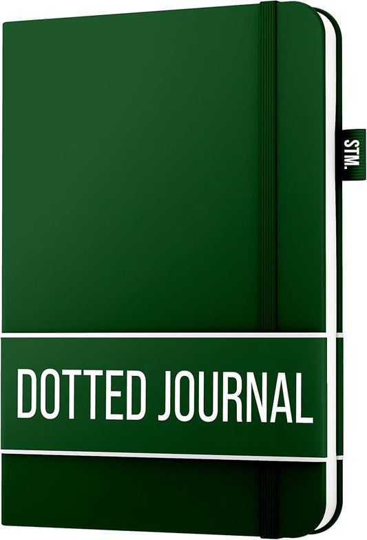 Scribbles That Matter A5 Bullet Dotted Journal Notebook | Vegan Hard Cover, 120gsm bleedproof thick paper, 150 pages, 5.75 x 8.5in, 2 bookmarks, tab stickers, penloop | For Work | Bottle Green