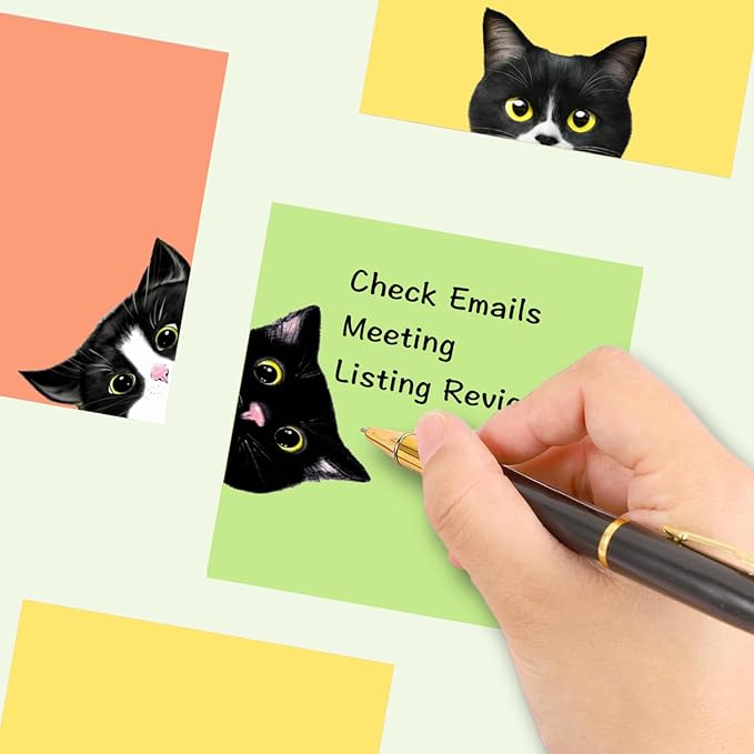 9 Pads Black Cat Sticky Notes Set, Pink Self-Stick Note Pads, Super Adhesive Memo Pads Cute Note Card for Cat Lover Gift, Teacher Office and School Supplies, 3x3in