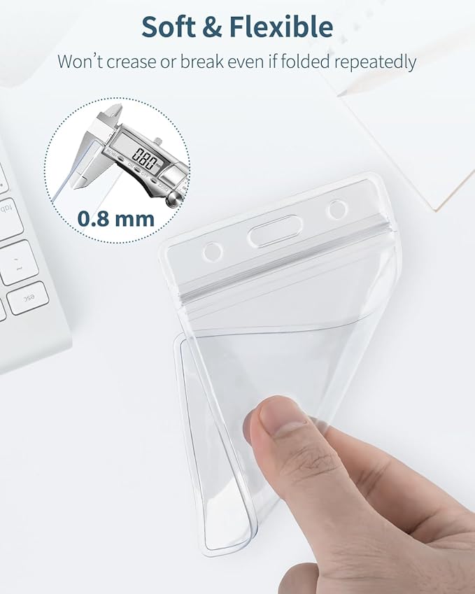 Pawfly 12 Pack Vertical ID Card Badge Holder Waterproof Clear Card Sleeve Case Cover Heavy Duty Card Protector Pouch with Resealable Zip for Proximity Key Card Driver’s License and Credit Card